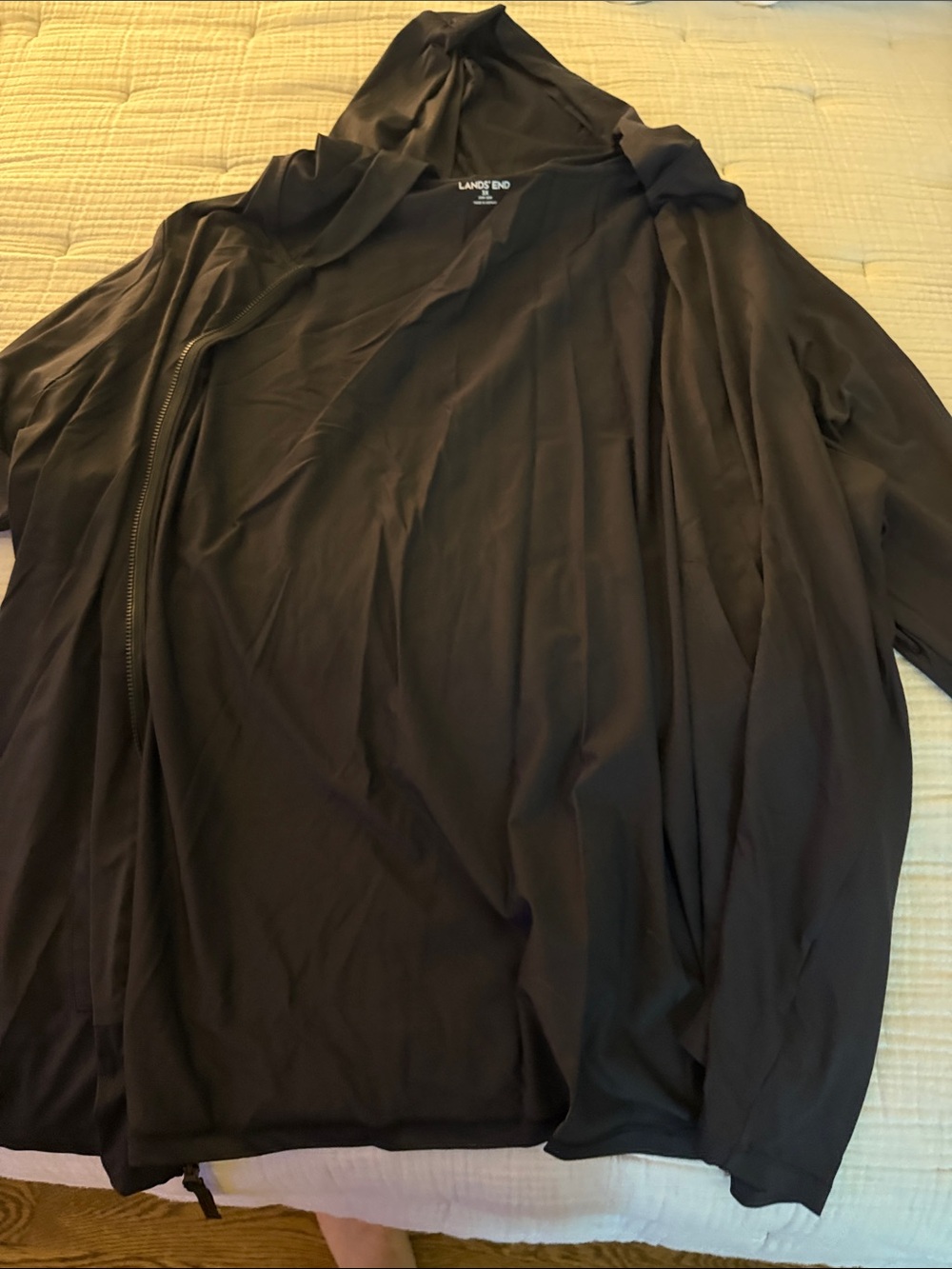 NWOT Lands' End Black Hooded Zip Up Cover Up.  With front pockets.